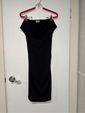 Vintage Black Cowl Neck Midi Dress - Women